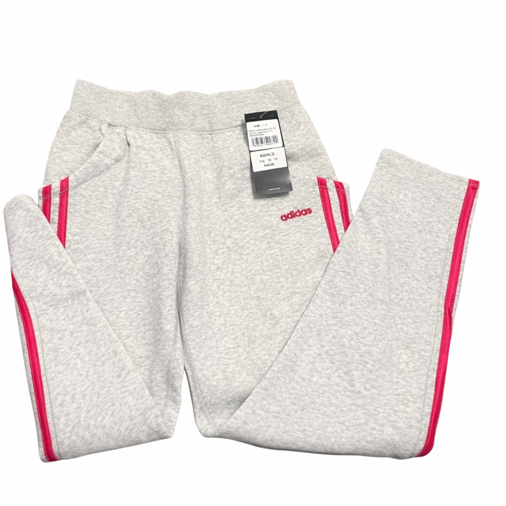 Adidas Kids Light Gray Joggers with Pink Accents